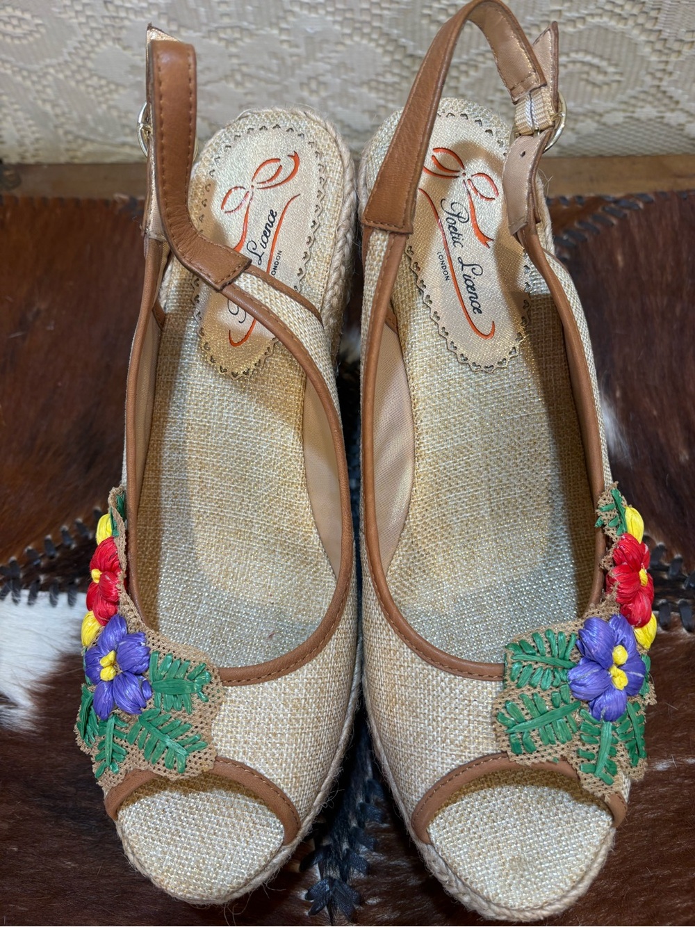 Woven Espadrille Wedge Sandals with Multicolor Floral Embroidery - Women - Picture 6 of 9